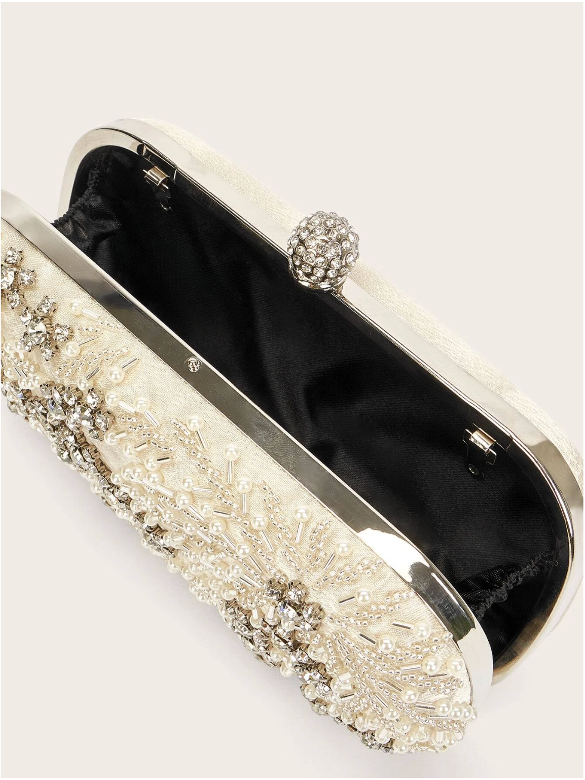Bolso clutch bordado diamantes perlas