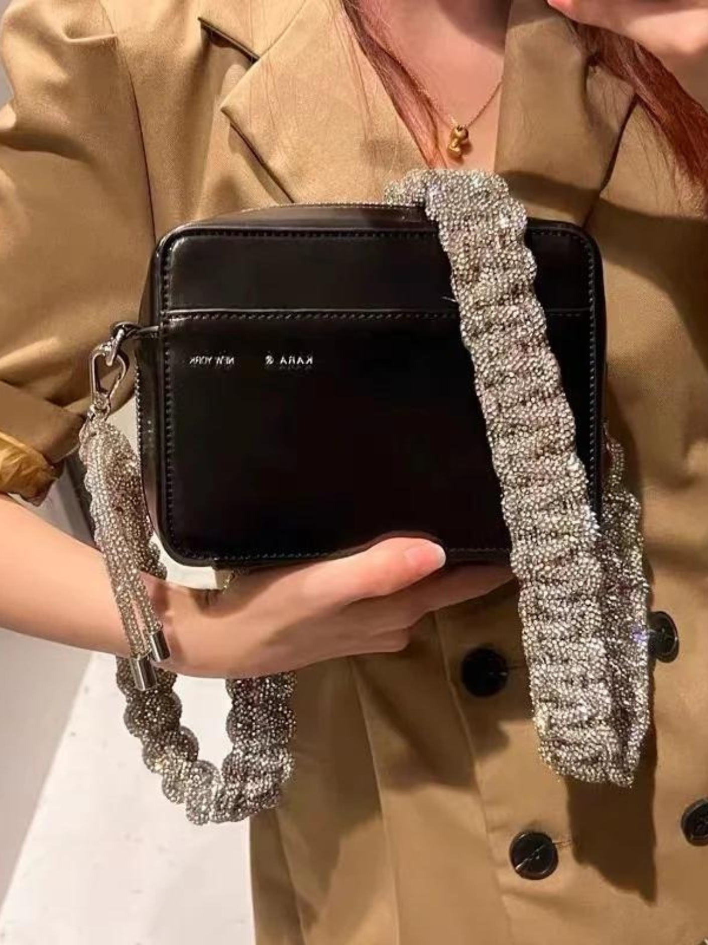 Bolso cuadrado cadena tejida diamantes