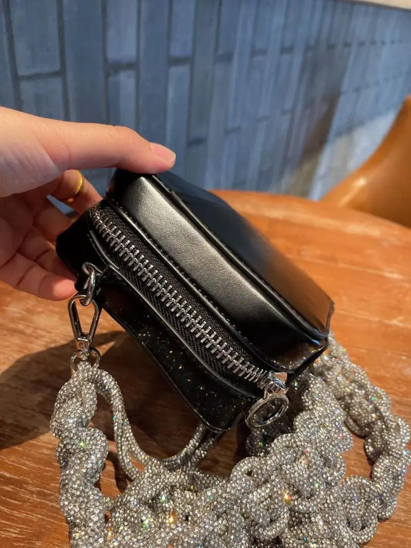 Bolso cuadrado cadena tejida diamantes