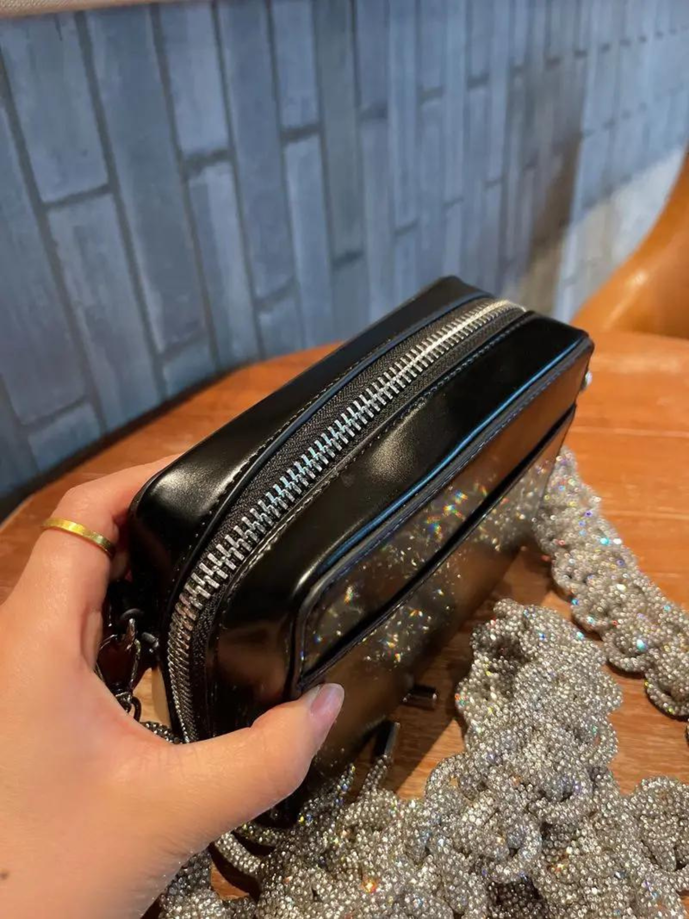 Bolso cuadrado cadena tejida diamantes