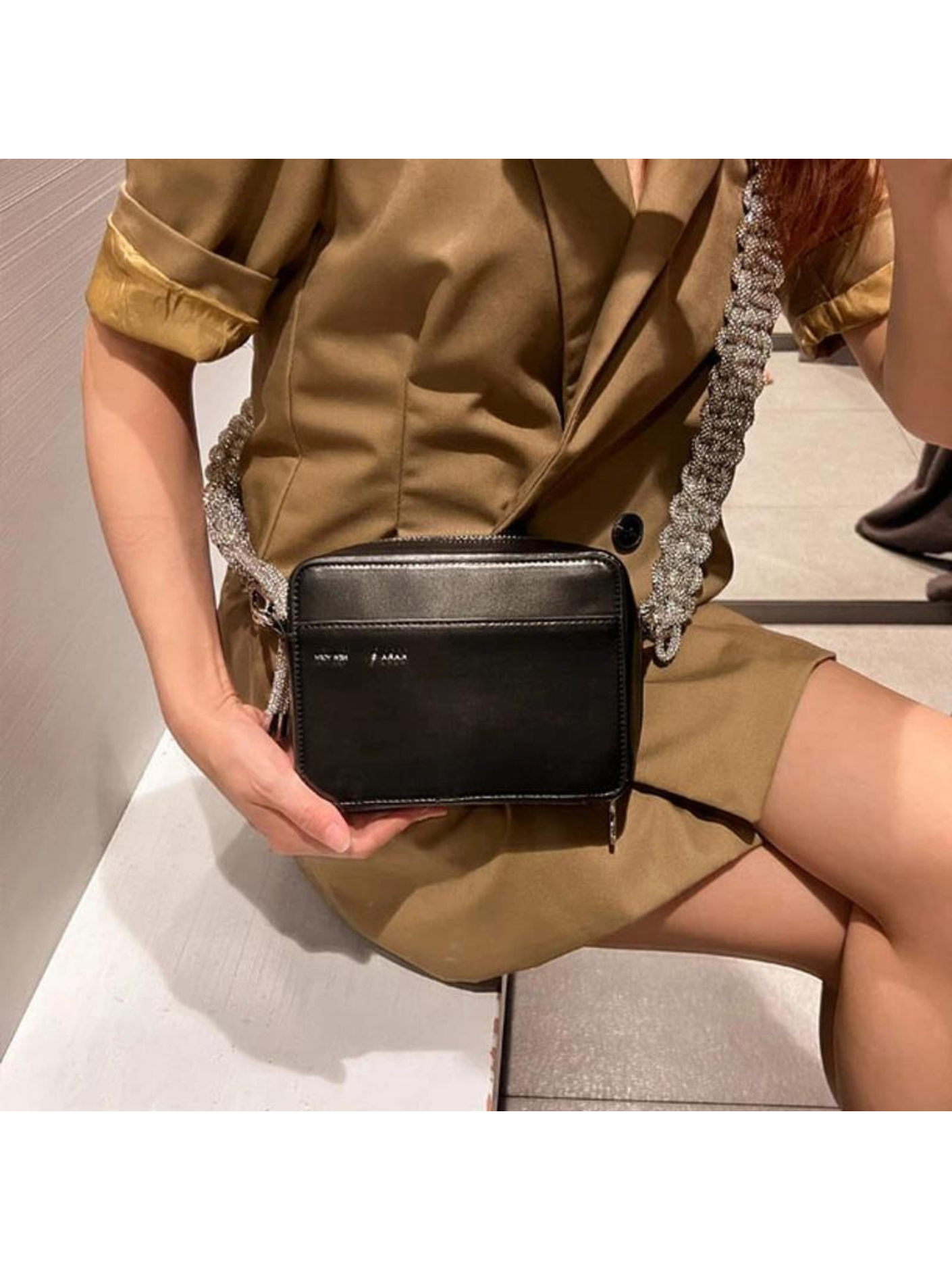 Bolso cuadrado cadena tejida diamantes