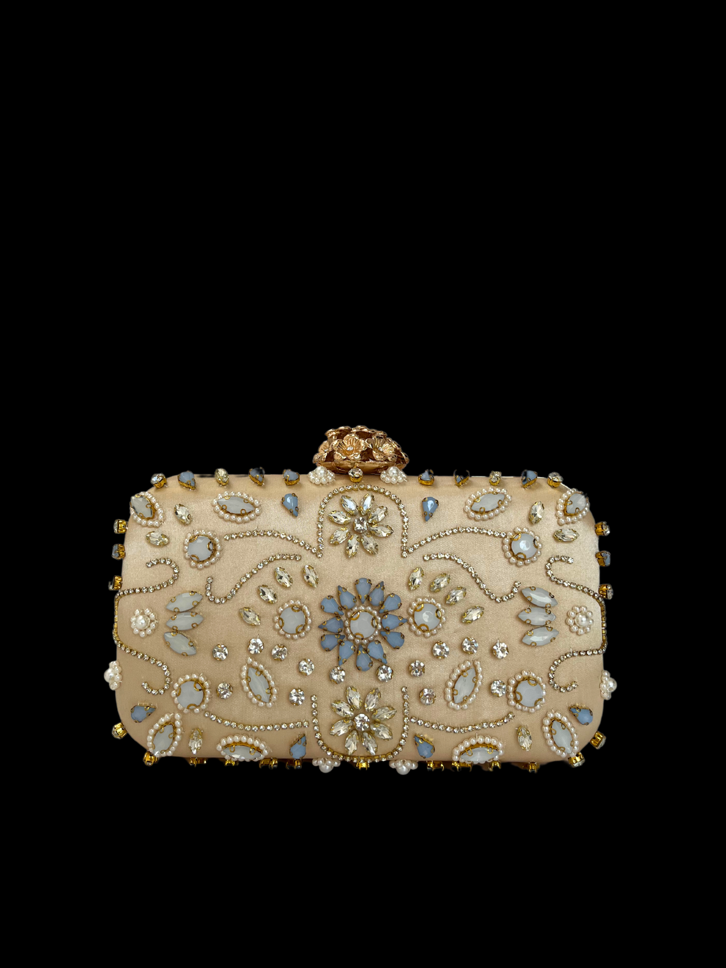 Bolso clutch bordado pedrería lunar