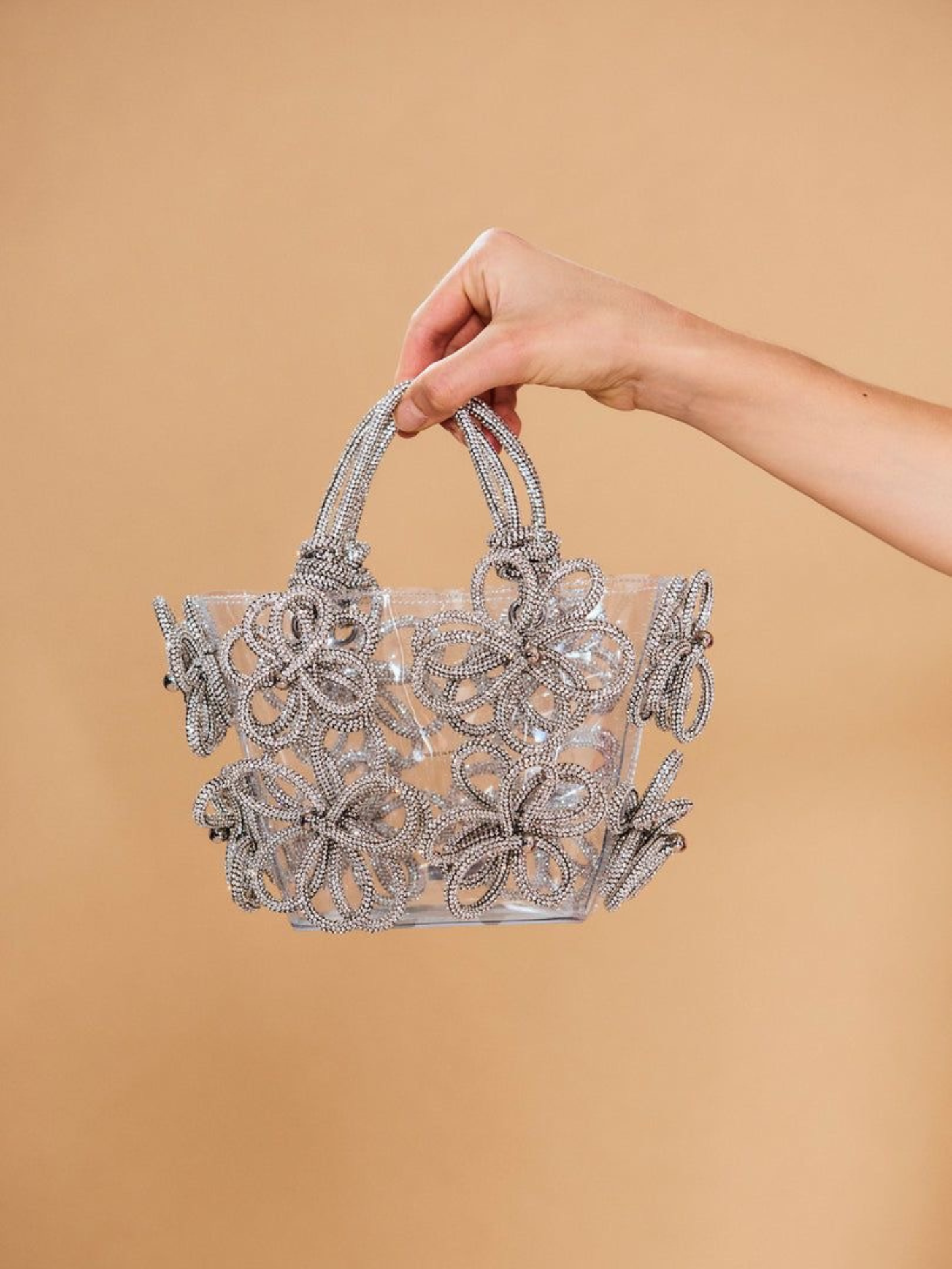 Bolso pvc flores diamantes