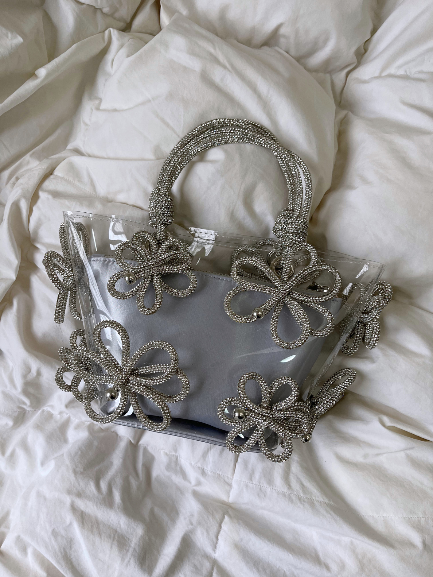 Bolso pvc flores diamantes