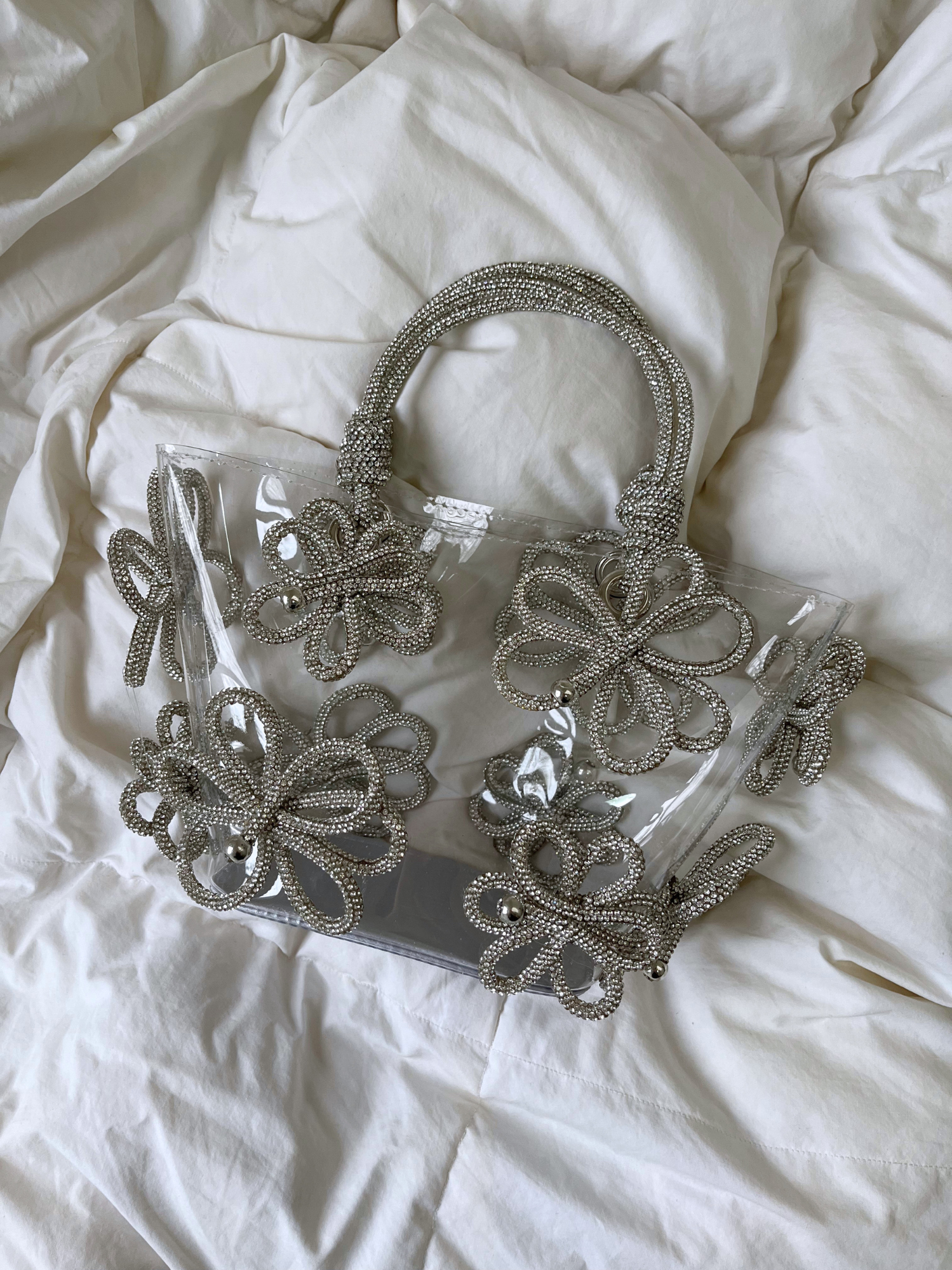 Bolso pvc flores diamantes