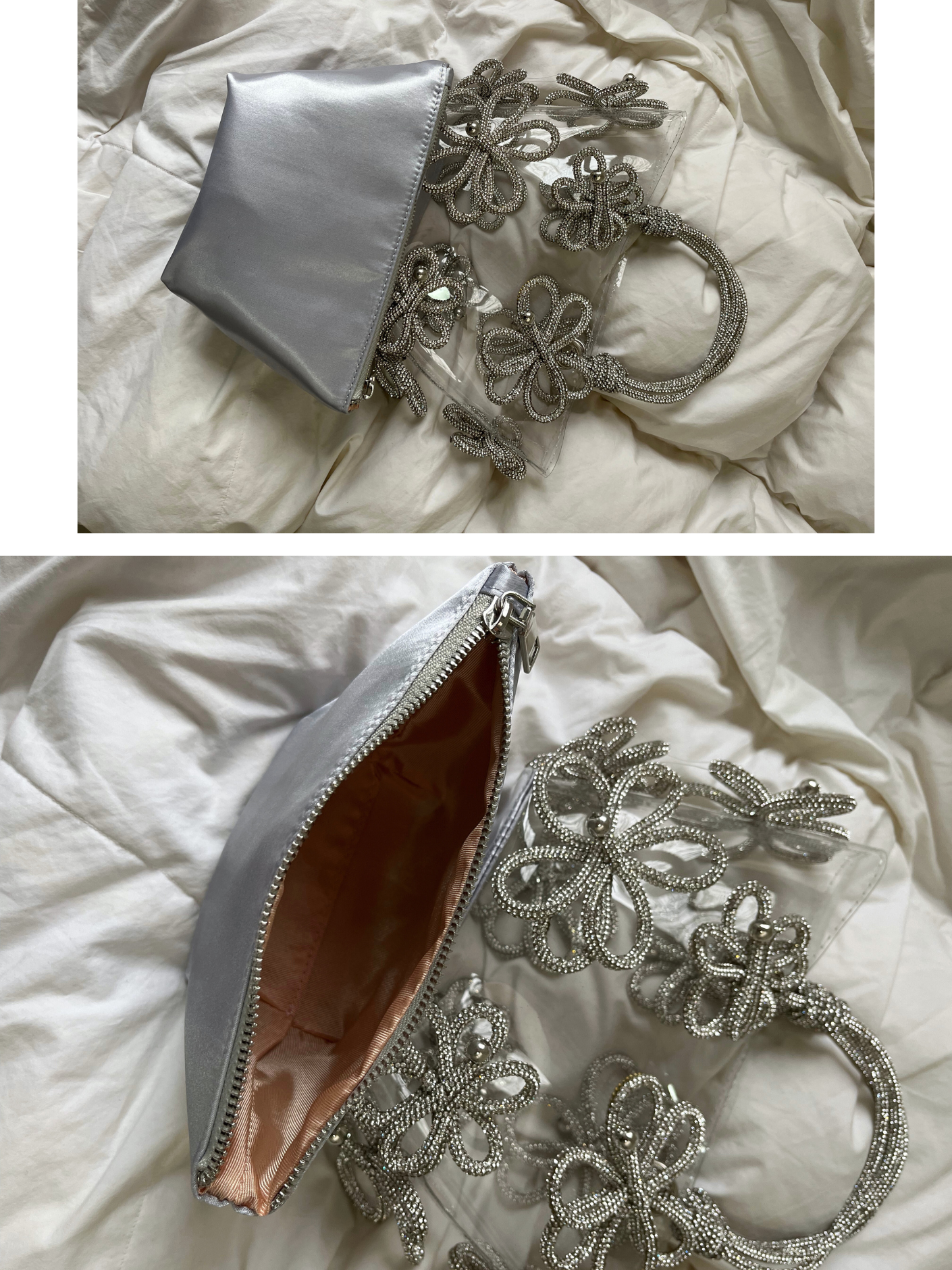 Bolso pvc flores diamantes