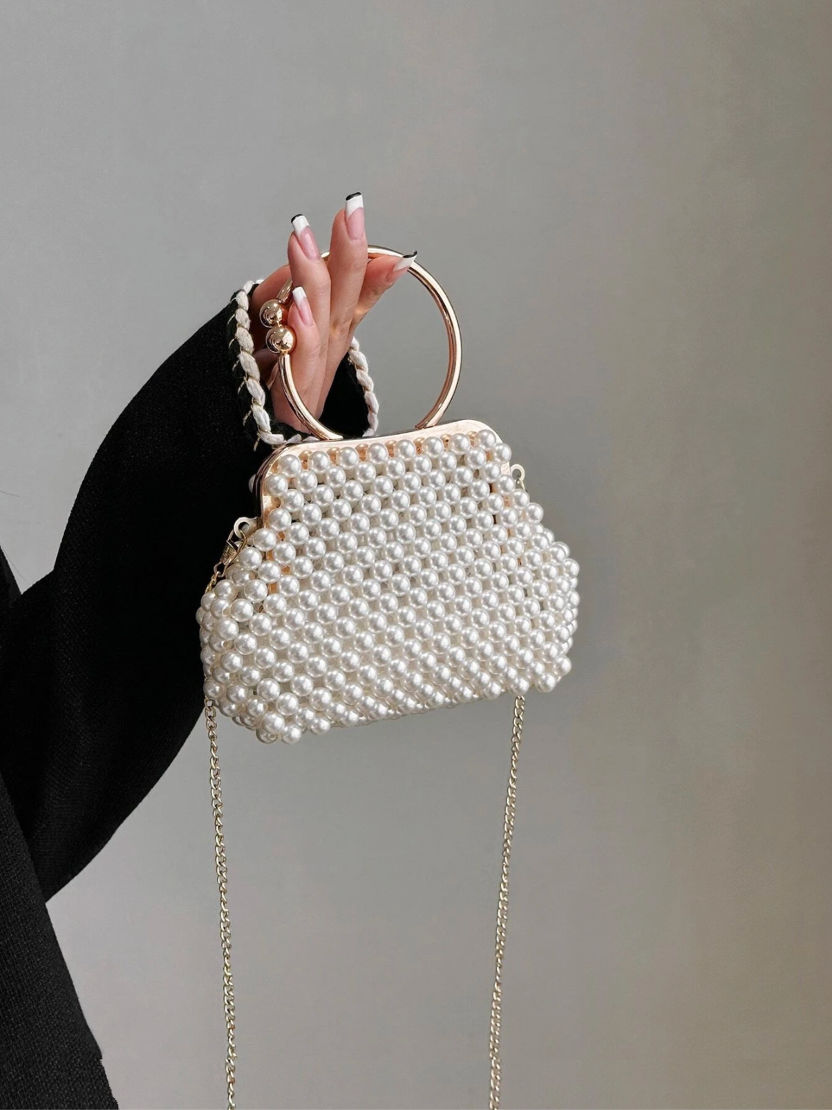 Bolso monedero perlas tejido