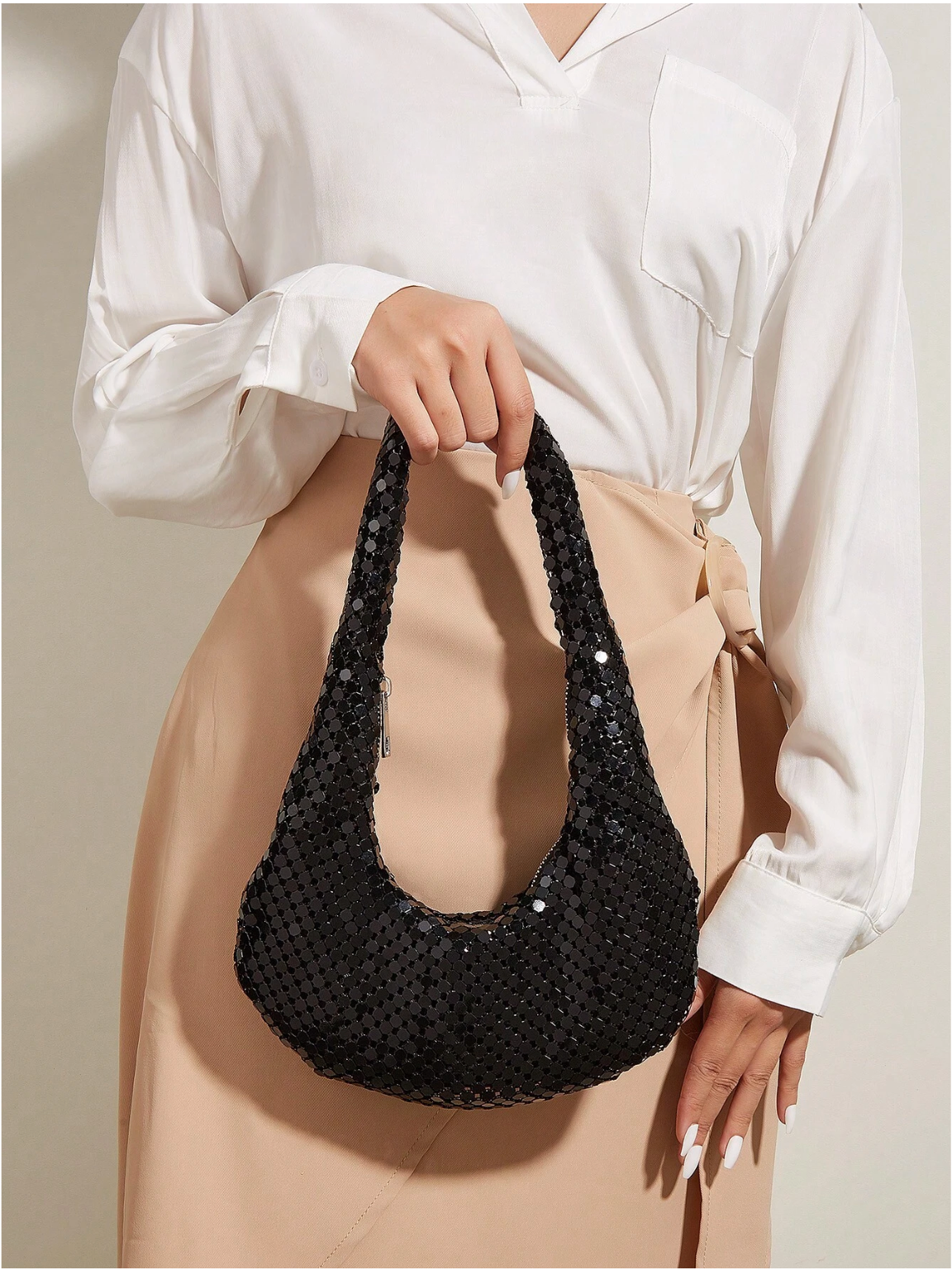 Bolso baguette lentejuelas metálico