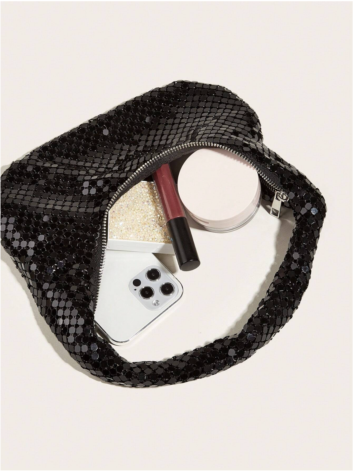 Bolso baguette lentejuelas metálico
