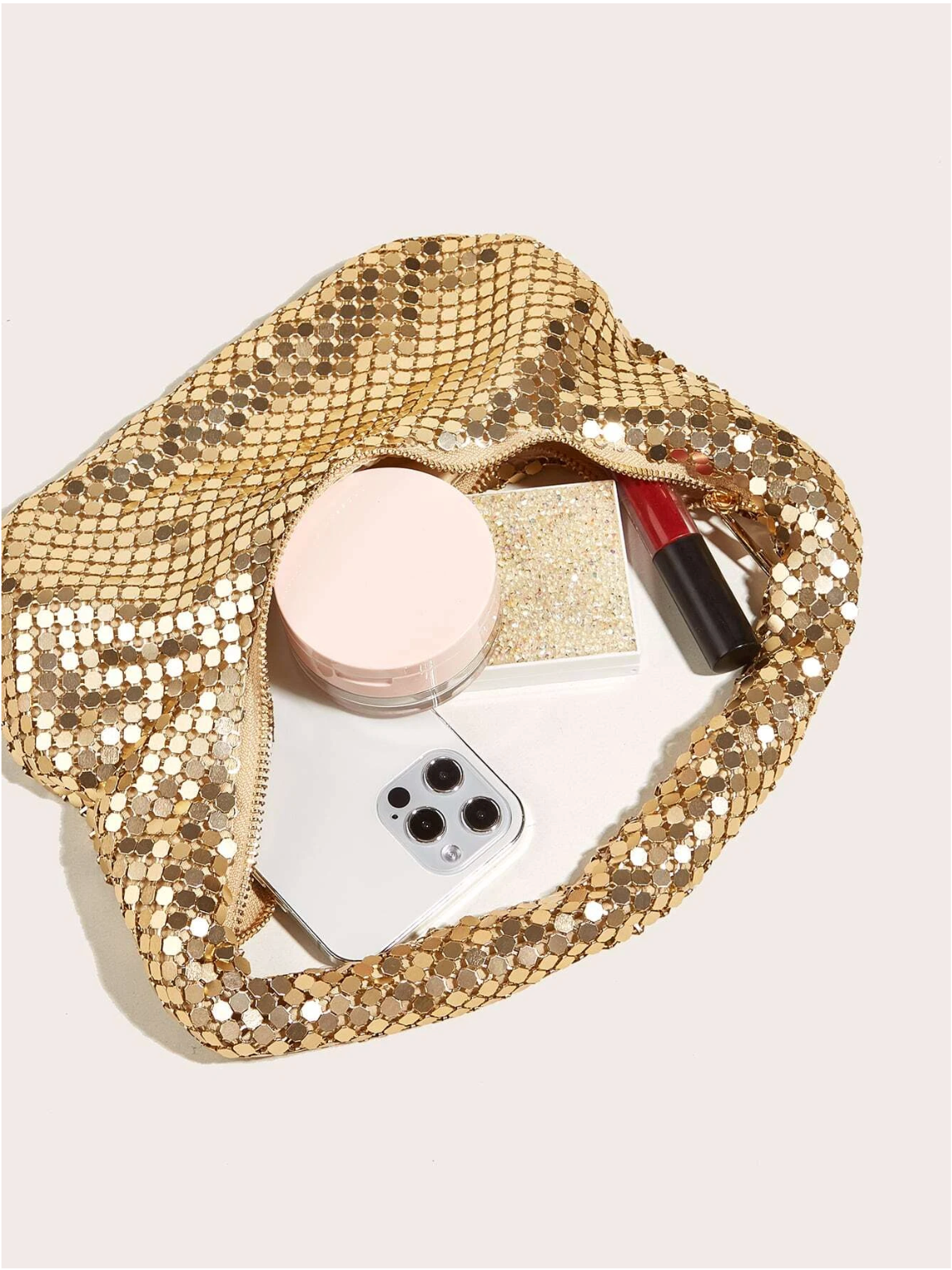 Bolso baguette lentejuelas metálico