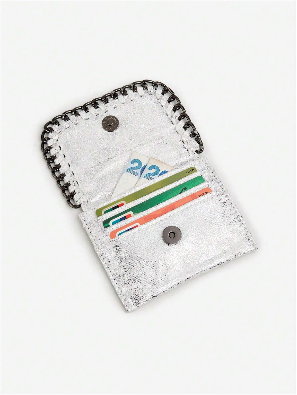 Tarjetero metálico diseño cadena