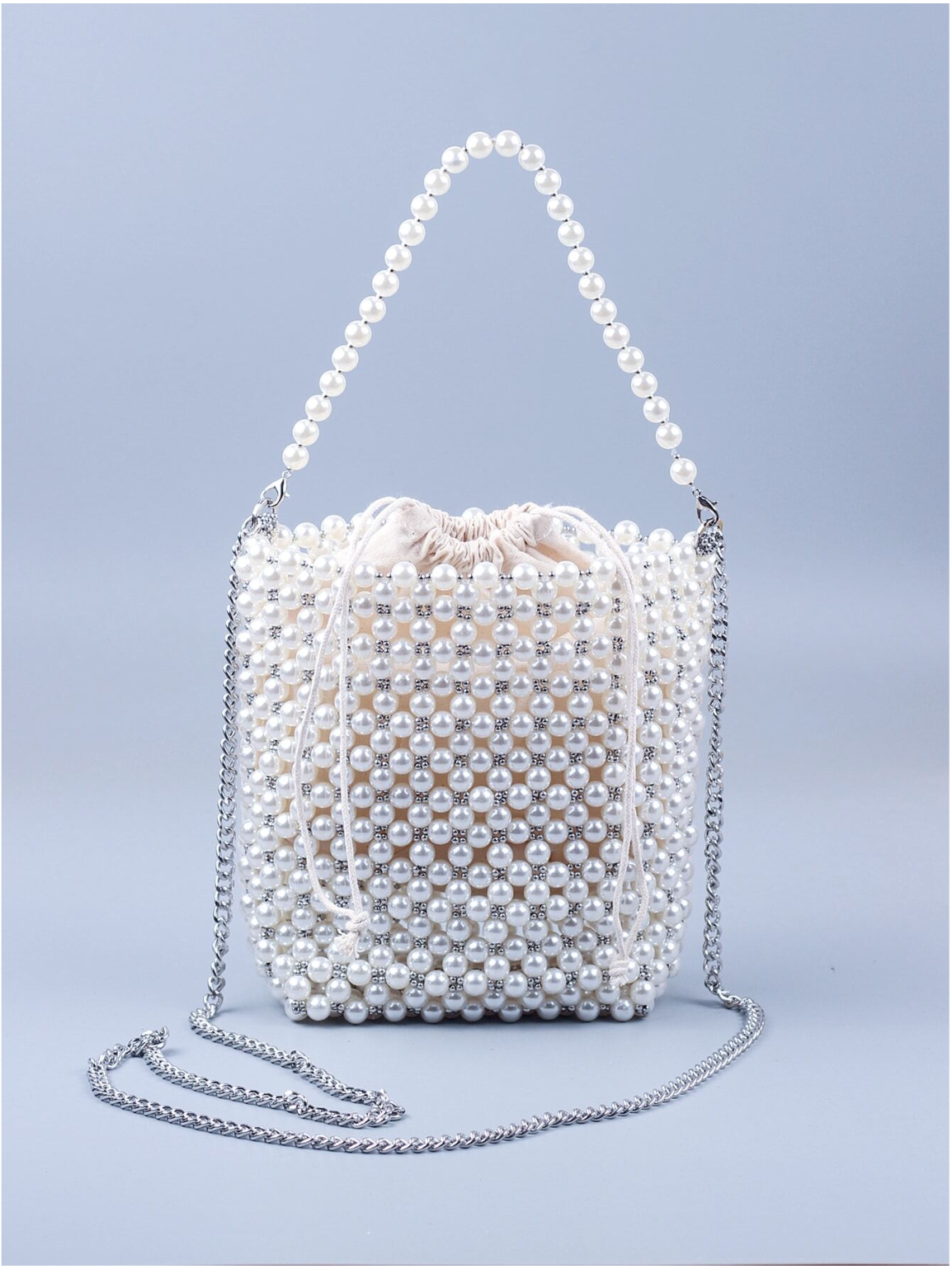 Bolso bucket perlas tejidas