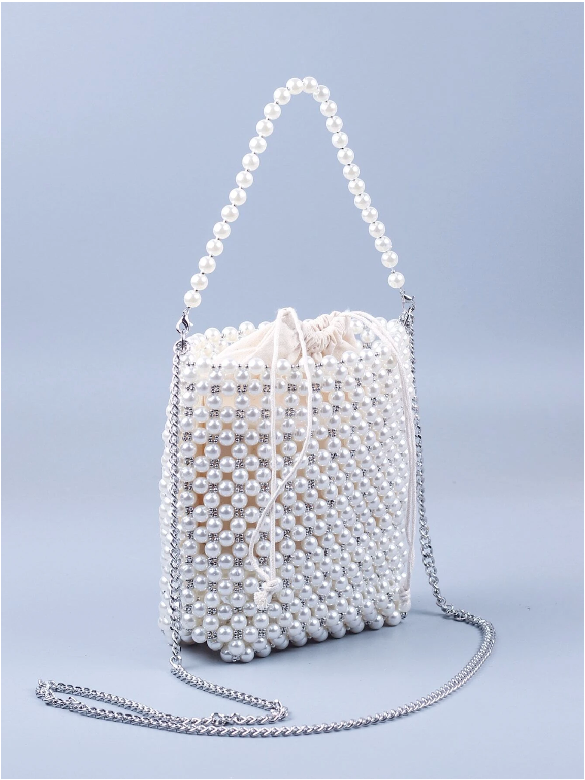 Bolso bucket perlas tejidas