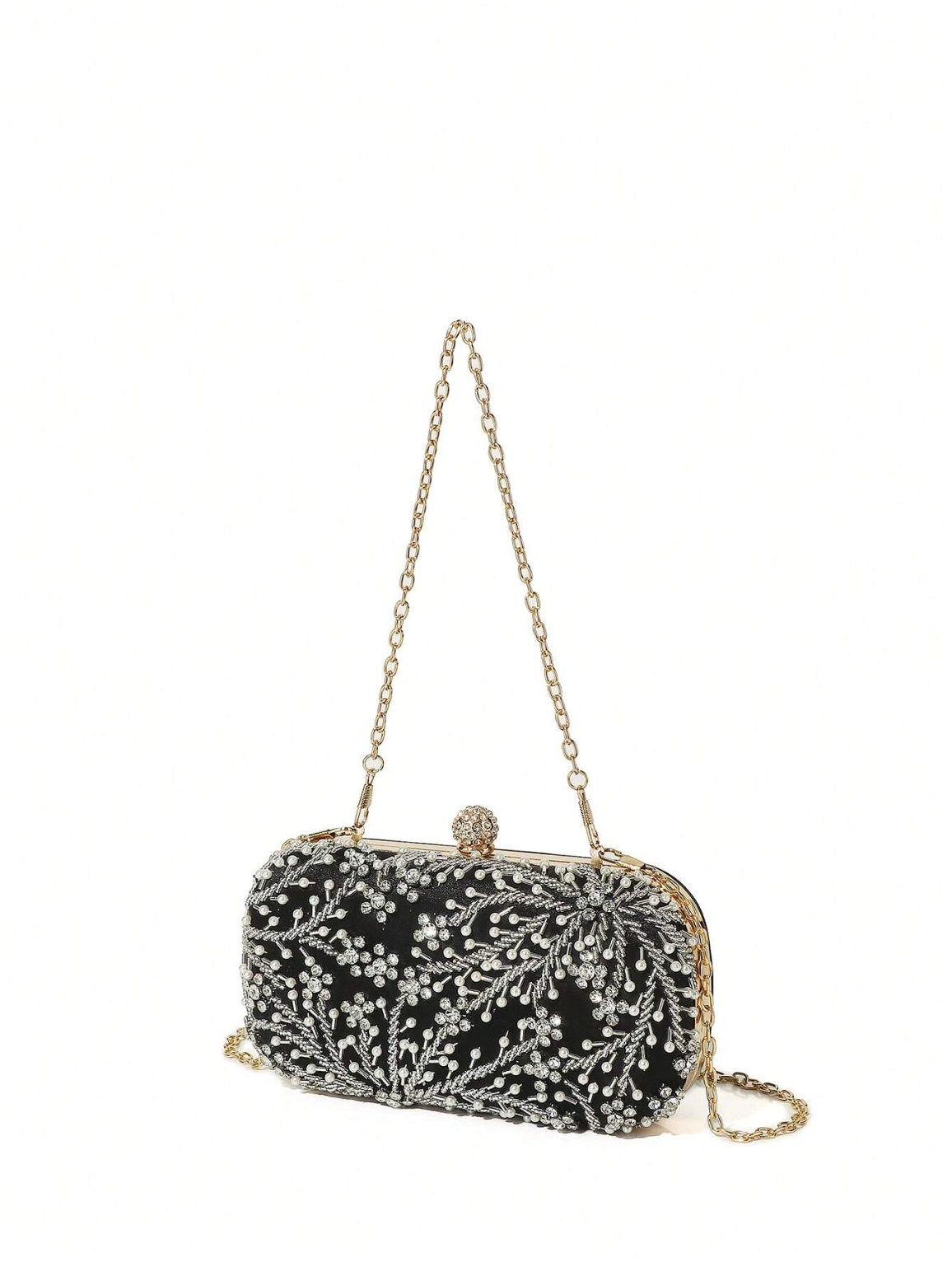 Bolso clutch bordado diamantes perlas