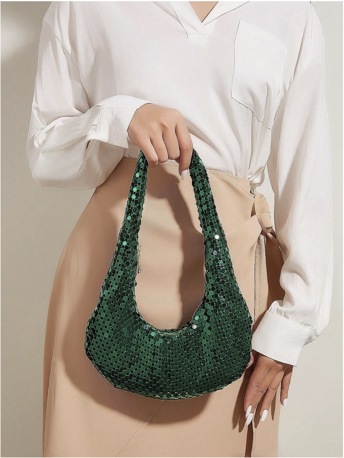 Bolso baguette lentejuelas metálico