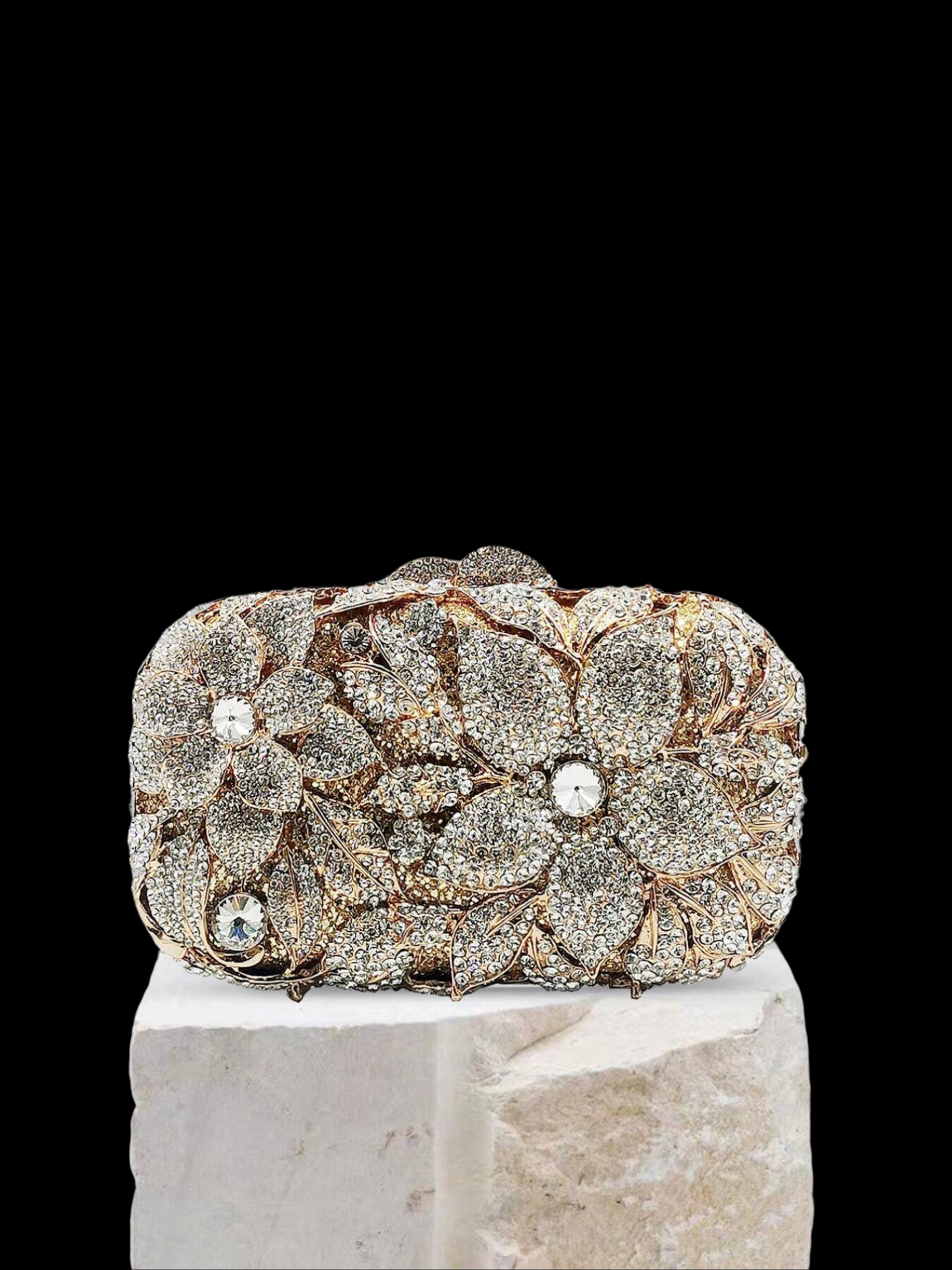Bolso clutch cartera flores diamantes