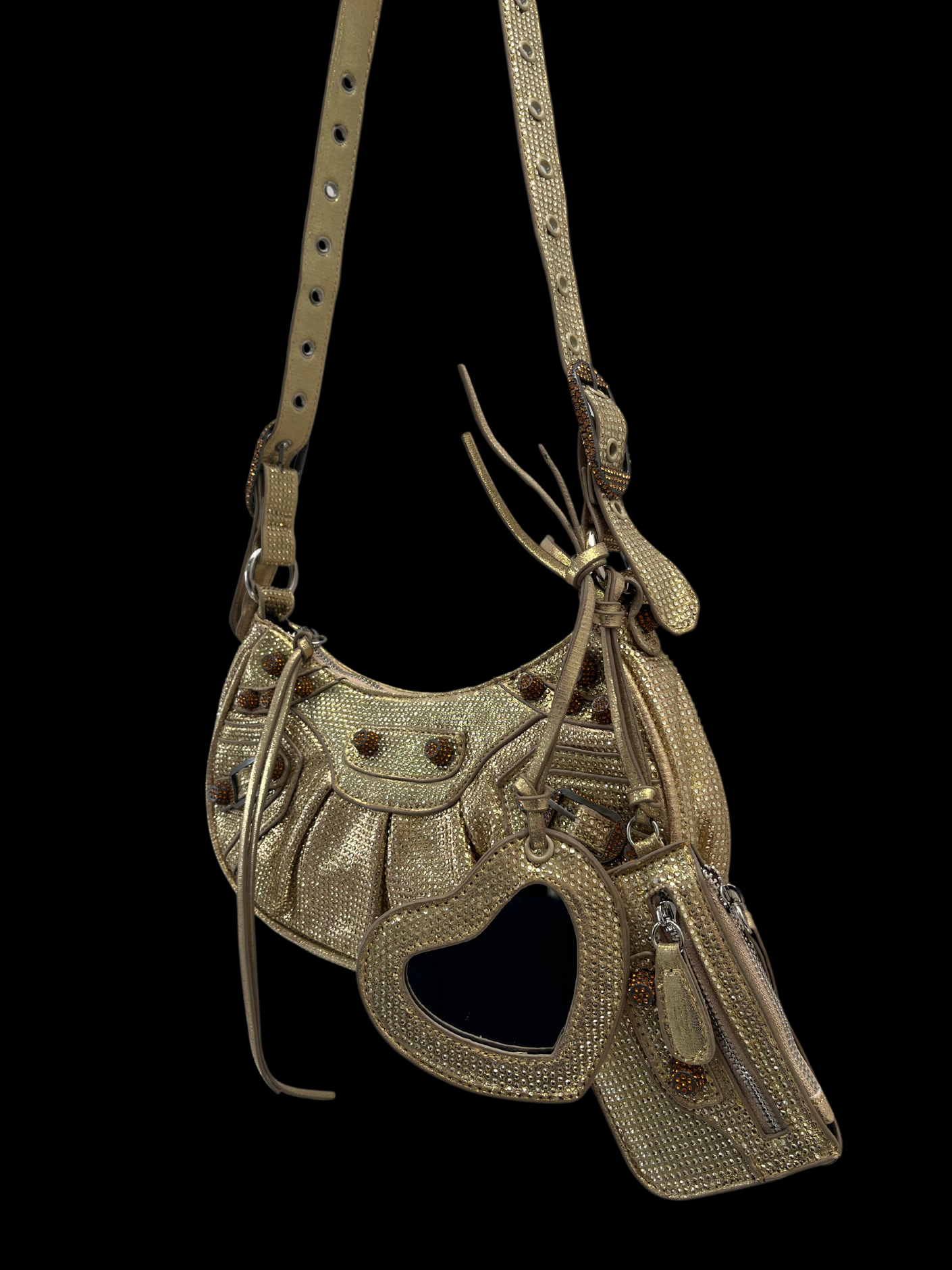 Bolso diamantes ajustable dorado