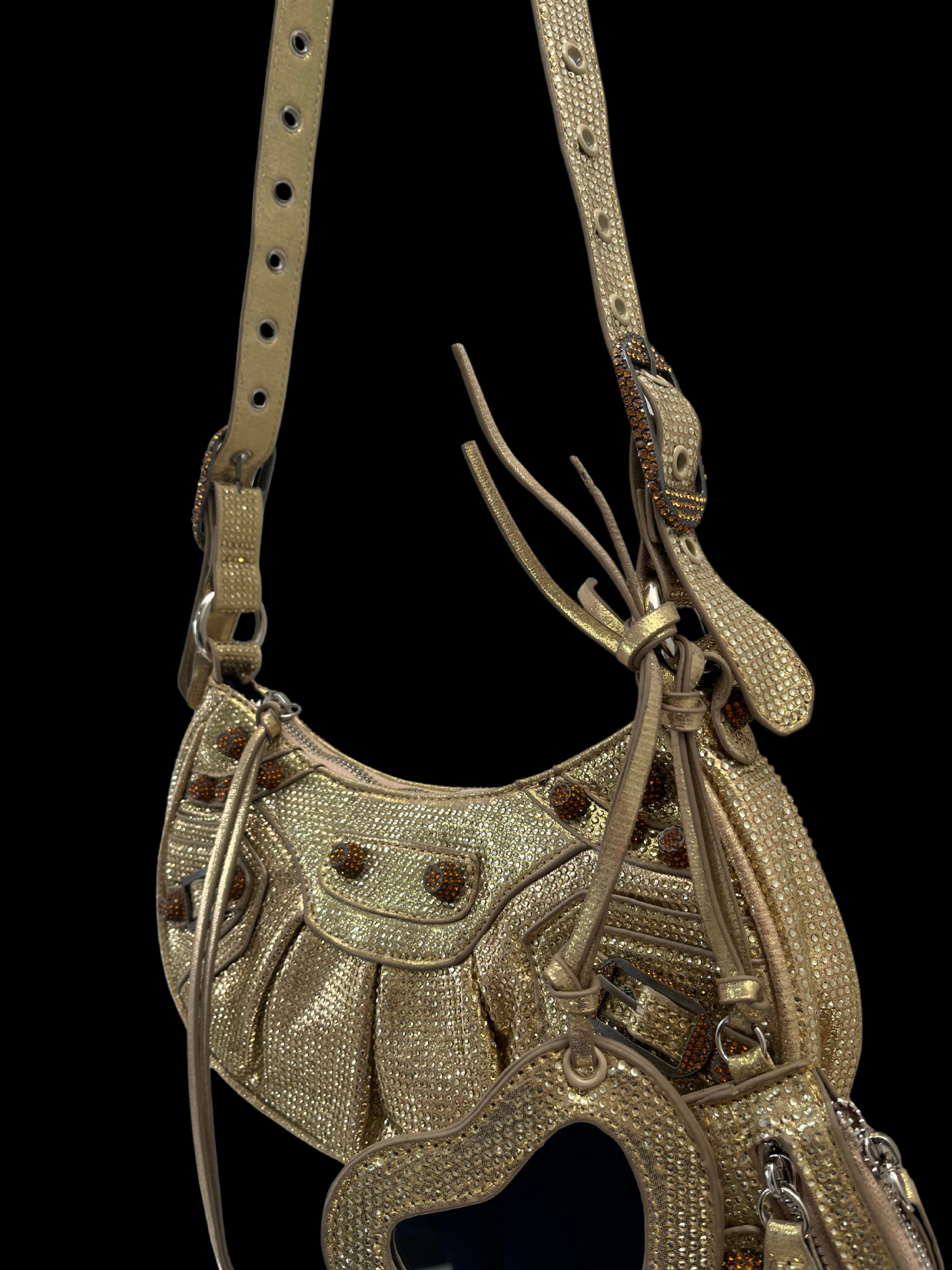 Bolso diamantes ajustable dorado