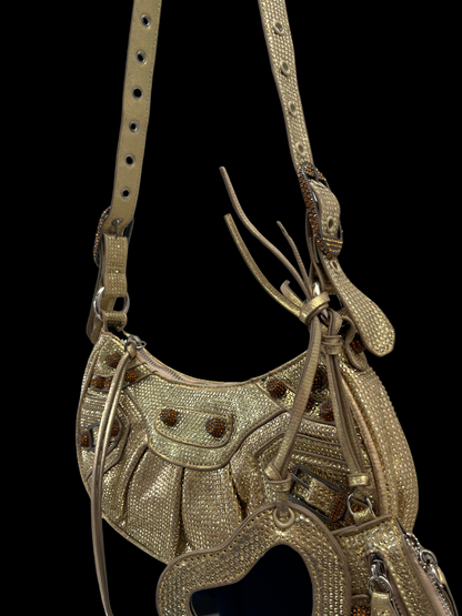 Bolso diamantes ajustable dorado