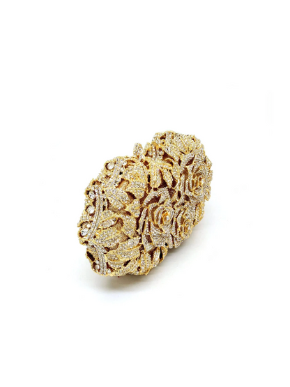 Bolso clutch rosas diamantes