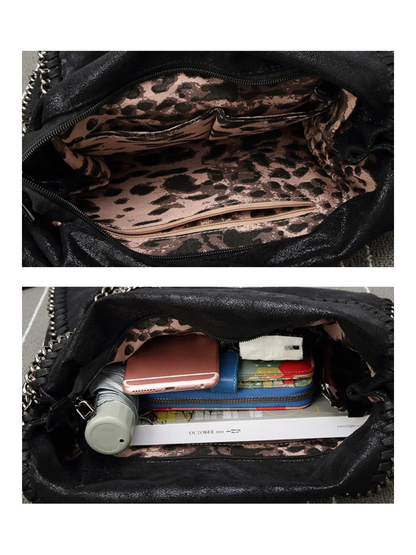 Bolso tote metálico diseño cadena (interior animal print)