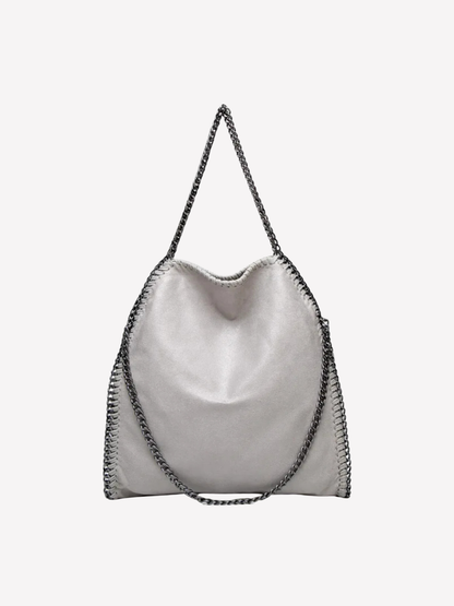 Bolso tote metálico diseño cadena (interior animal print)