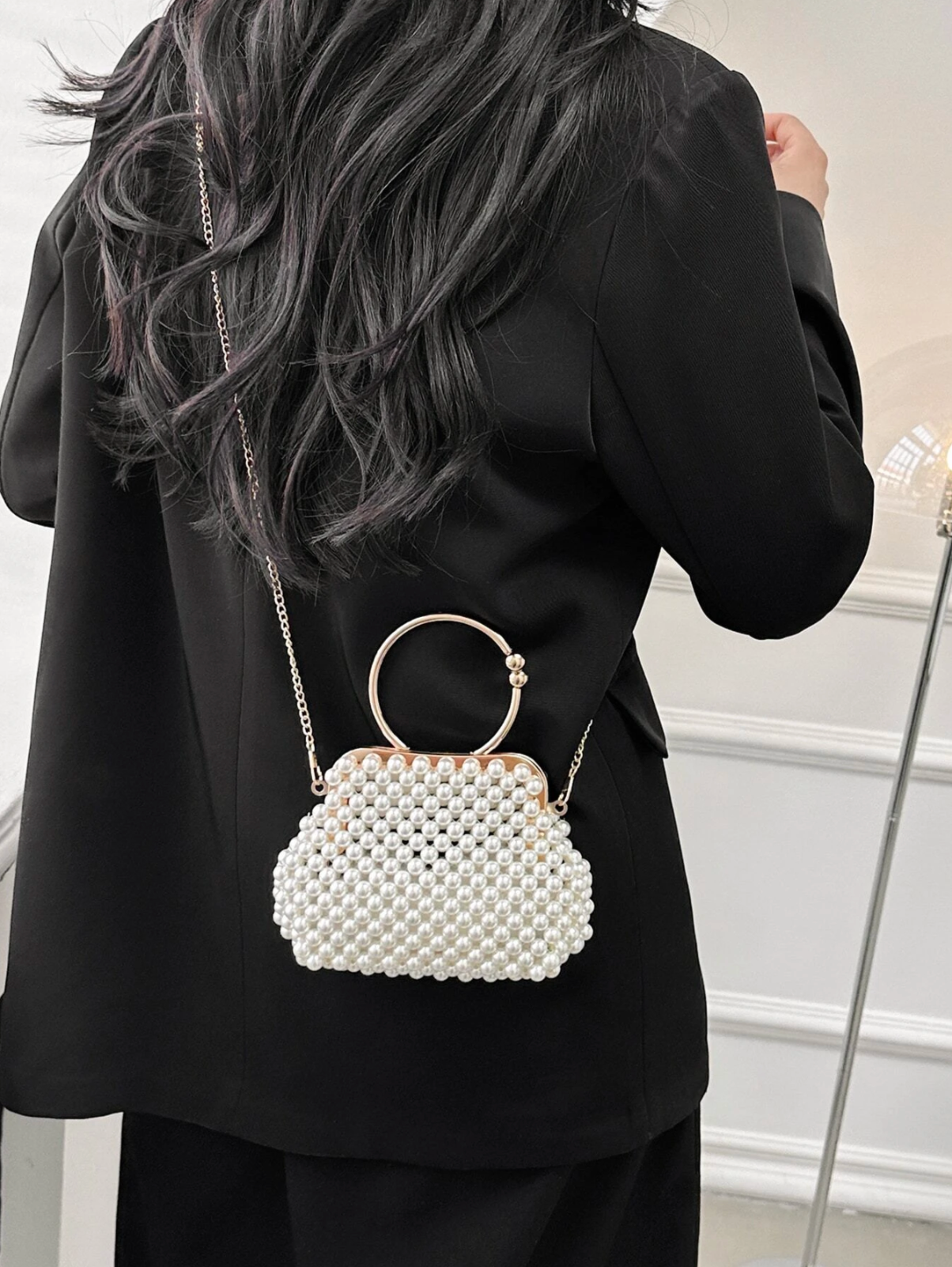 Bolso monedero perlas tejido