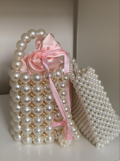 Bolso cubo perlas tejido