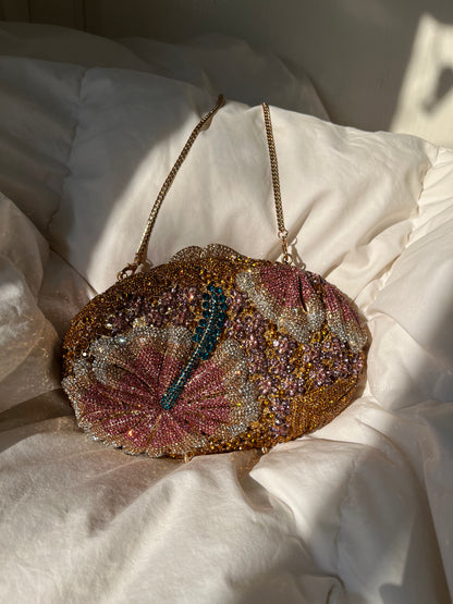 Bolso clutch diamantes flor