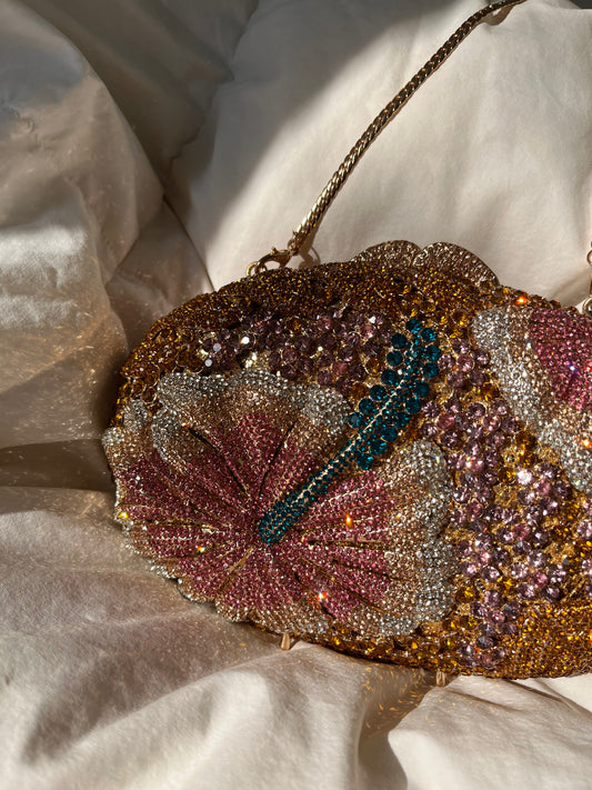 Bolso clutch diamantes flor