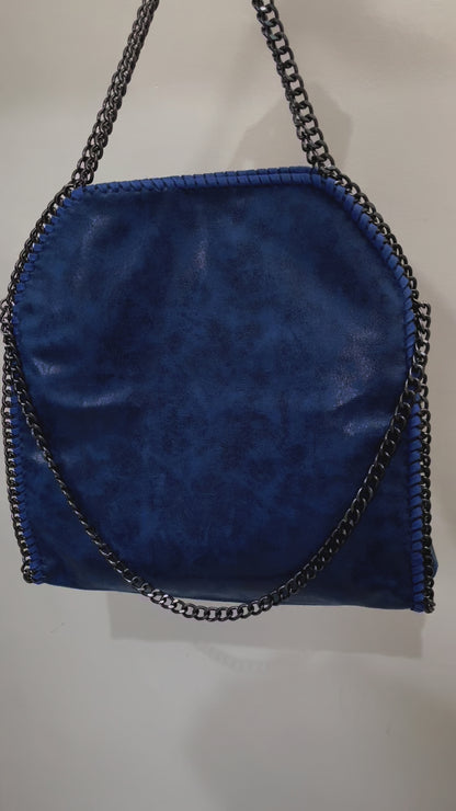 Bolso tote metálico diseño cadena (interior animal print)