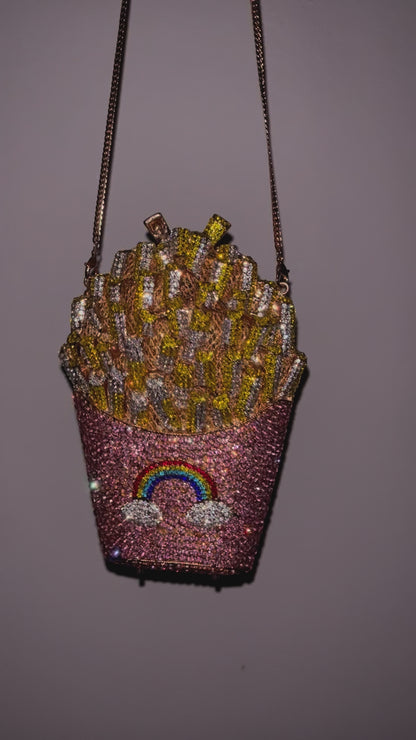 Bolso clutch papas fritas diamantes