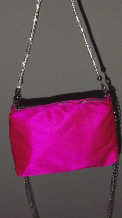 Bolso satín crossbody diamantes