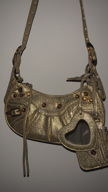Bolso diamantes ajustable dorado