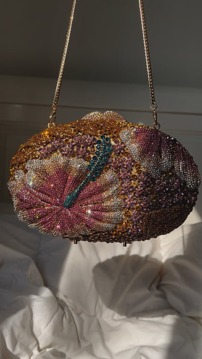 Bolso clutch diamantes flor